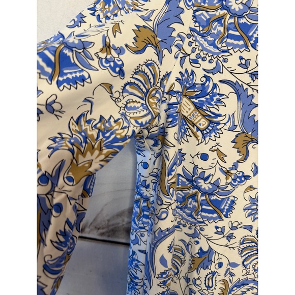 Jude Connally Women's Blue Floral Print Tunic Dress‎ Size L Bell Sleeves - Picture 2 of 5